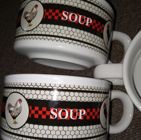 4 Rooster Country Soup Mugs made by Houston Harvest